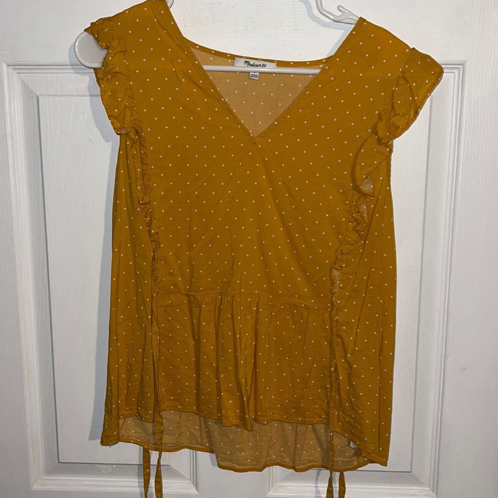 Madewell yellow polka dot blouse worn once!!
